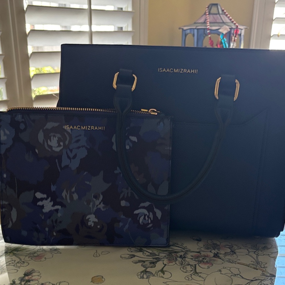 Isaac Mizrahi Elegant Black and Blue Tote Set